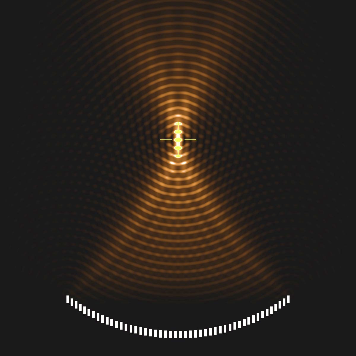Illustration of an ultrasound array focusing waves to a single point